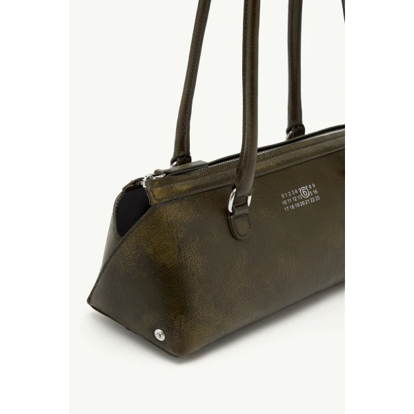 MM6 Maison Margiela Bauletto Shoulder Bag Medium Crackled Leather in Olive, view 6 | Shoulder & Crossbody Bags | Coveti