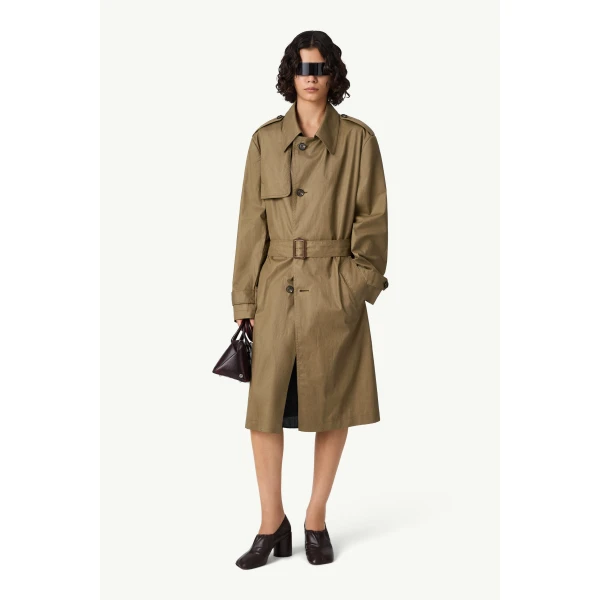 MM6 Maison Margiela Belted Coated Trench Coat in Khaki, view 2 | Trench Coat | Coveti