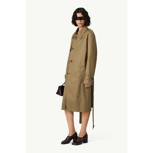 MM6 Maison Margiela Belted Coated Trench Coat in Khaki, view 3 | Trench Coat | Coveti