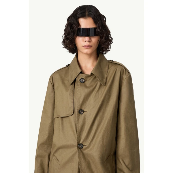 MM6 Maison Margiela Belted Coated Trench Coat in Khaki, view 5 | Trench Coat | Coveti