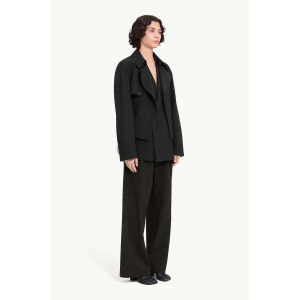 MM6 Maison Margiela Belted Wool Blend Jacket in Anthracite, view 3 | Jackets | Coveti