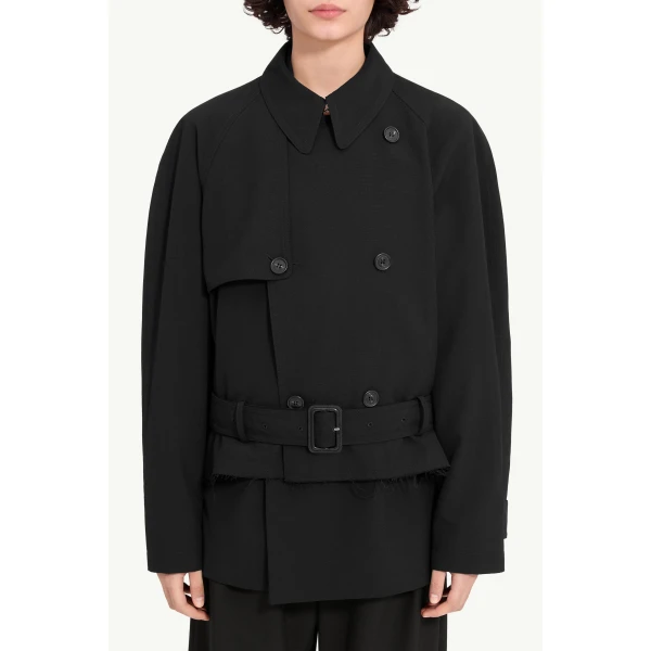 MM6 Maison Margiela Belted Wool Blend Jacket in Anthracite, view 5 | Jackets | Coveti
