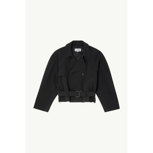MM6 Maison Margiela Belted Wool Blend Jacket in Anthracite, view 6 | Jackets | Coveti