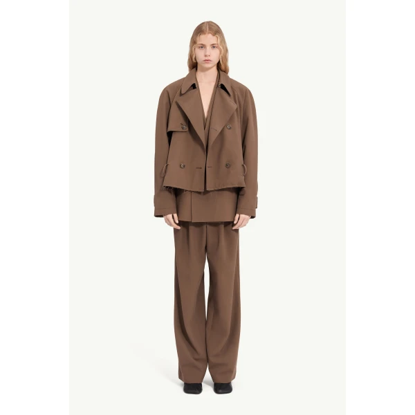 MM6 Maison Margiela Belted Wool Blend Jacket in Brown, view 2 | Jackets | Coveti