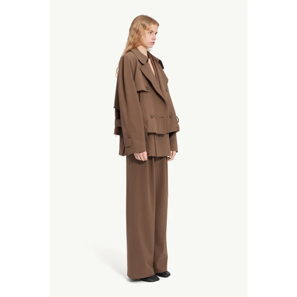 MM6 Maison Margiela Belted Wool Blend Jacket in Brown, view 3 | Jackets | Coveti