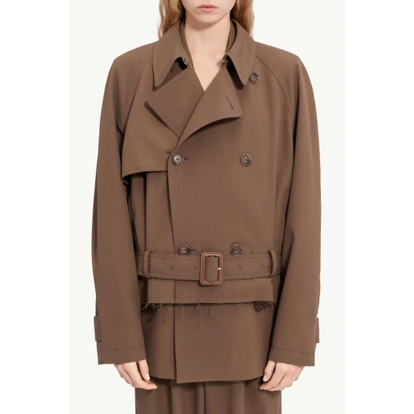 MM6 Maison Margiela Belted Wool Blend Jacket in Brown, view 5 | Jackets | Coveti