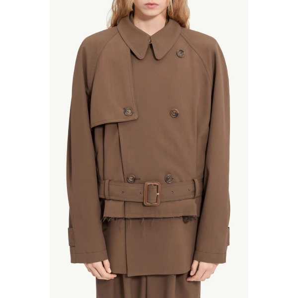 MM6 Maison Margiela Belted Wool Blend Jacket in Brown, view 6 | Jackets | Coveti