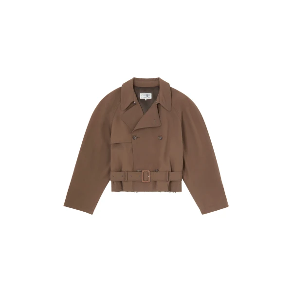MM6 Maison Margiela Belted Wool Blend Jacket in Brown | Jackets | Coveti