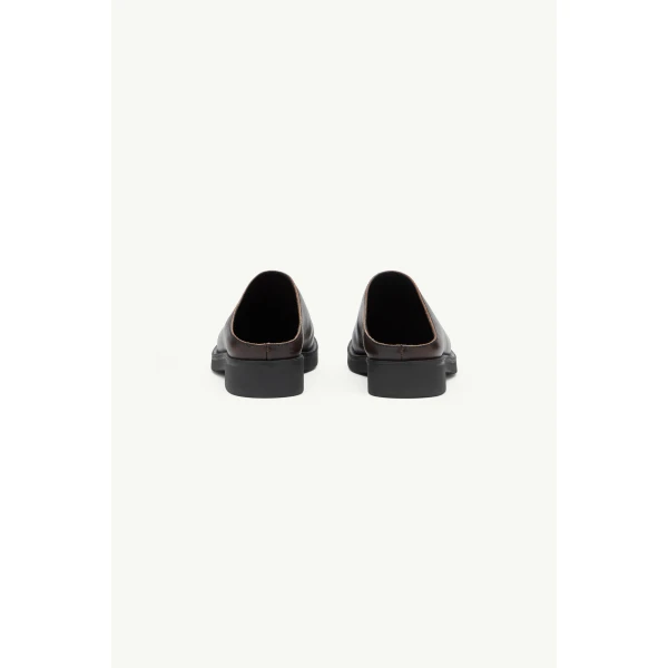 MM6 Maison Margiela Biker Mules in Brushed Leather in Black, view 4 | Mules | Coveti