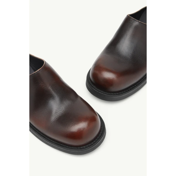 MM6 Maison Margiela Biker Mules in Brushed Leather in Black, view 5 | Mules | Coveti