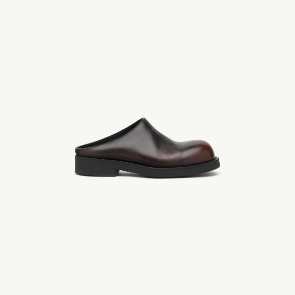 Biker Mules in Brushed Leather in Black