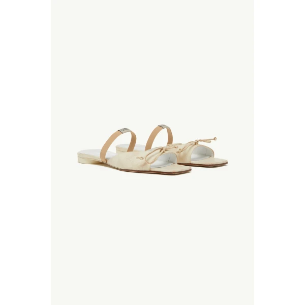 MM6 Maison Margiela Bow-Detailed Leather Slingback Shoes in Alabaster, view 3 | Sandals | Coveti
