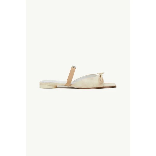 MM6 Maison Margiela Bow-Detailed Leather Slingback Shoes in Alabaster, view 4 | Sandals | Coveti