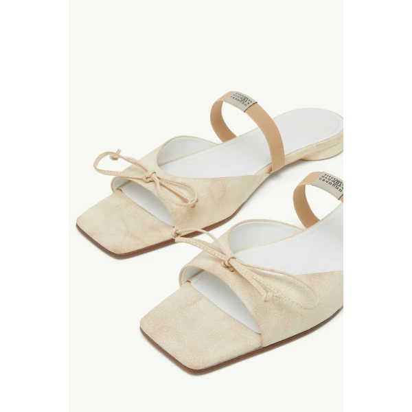 MM6 Maison Margiela Bow-Detailed Leather Slingback Shoes in Alabaster, view 6 | Sandals | Coveti