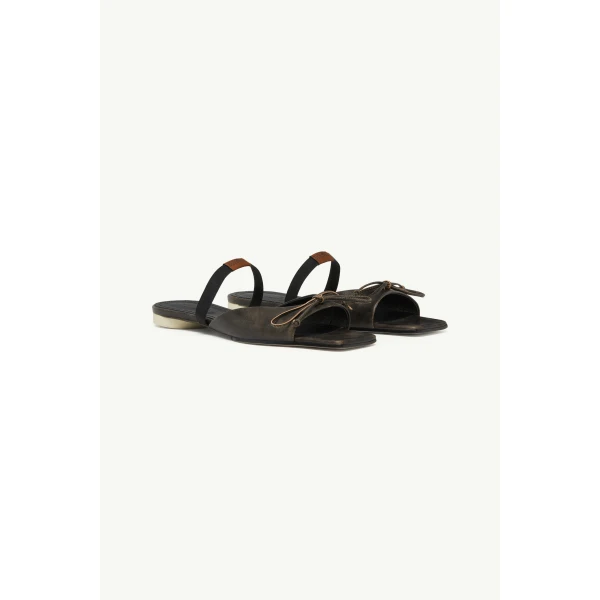 MM6 Maison Margiela Bow-Detailed Leather Slingback Shoes in Brown, view 3 | Sandals | Coveti
