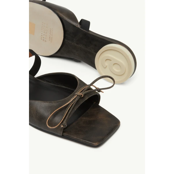 MM6 Maison Margiela Bow-Detailed Leather Slingback Shoes in Brown, view 6 | Sandals | Coveti