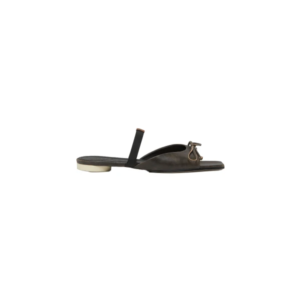 MM6 Maison Margiela Bow-Detailed Leather Slingback Shoes in Brown | Sandals | Coveti