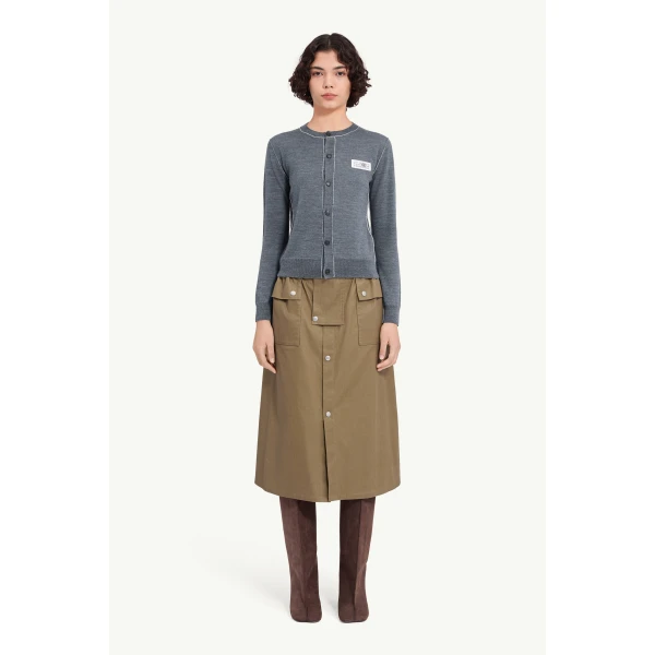 MM6 Maison Margiela Button-Front Wool Blend Knit Cardigan in Grey Melange, view 2 | Cardigan | Coveti