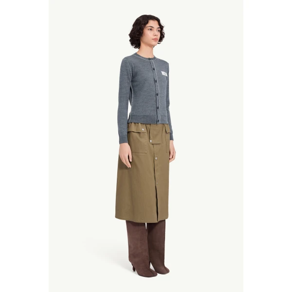 MM6 Maison Margiela Button-Front Wool Blend Knit Cardigan in Grey Melange, view 3 | Cardigan | Coveti