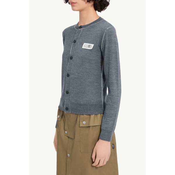 MM6 Maison Margiela Button-Front Wool Blend Knit Cardigan in Grey Melange, view 5 | Cardigan | Coveti