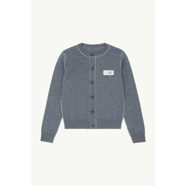 MM6 Maison Margiela Button-Front Wool Blend Knit Cardigan in Grey Melange, view 6 | Cardigan | Coveti