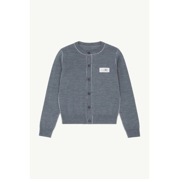 Button-Front Wool Blend Knit Cardigan in Grey Melange