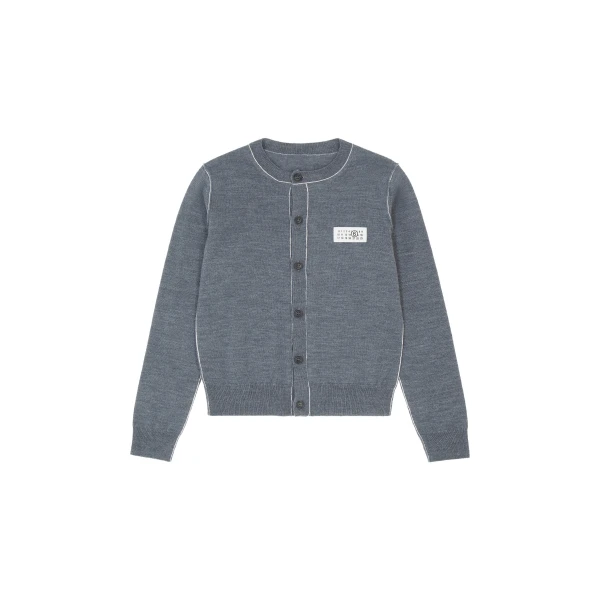 Button-Front Wool Blend Knit Cardigan in Grey Melange