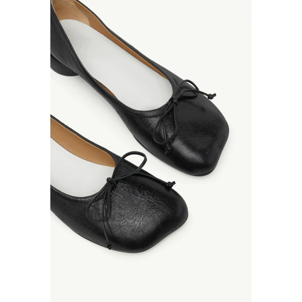 MM6 Maison Margiela Calf Leather Anatomic Numeric Ballerinas in Black, view 5 | Flats | Coveti