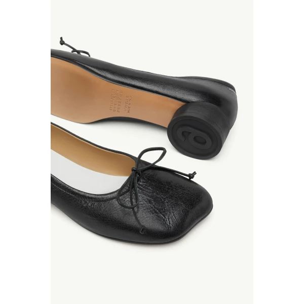 MM6 Maison Margiela Calf Leather Anatomic Numeric Ballerinas in Black, view 6 | Flats | Coveti