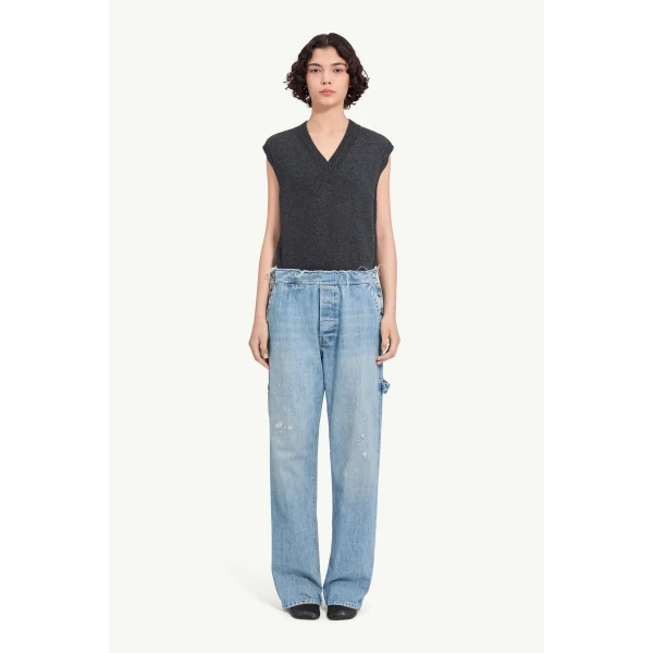 MM6 Maison Margiela Carpenter Wide-Leg Jeans in Blue, view 2 | Denim | Coveti