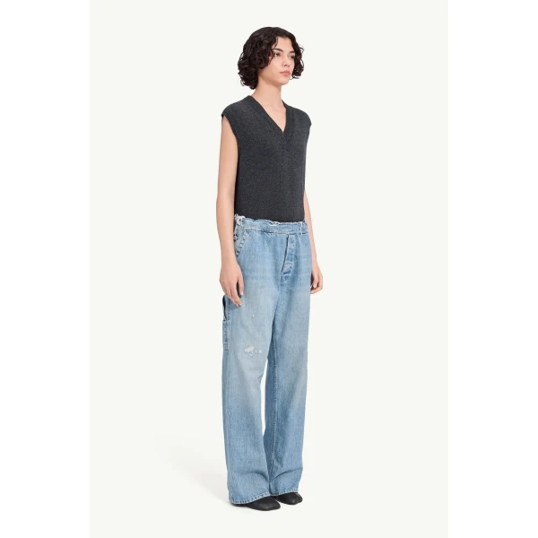 MM6 Maison Margiela Carpenter Wide-Leg Jeans in Blue, view 3 | Denim | Coveti
