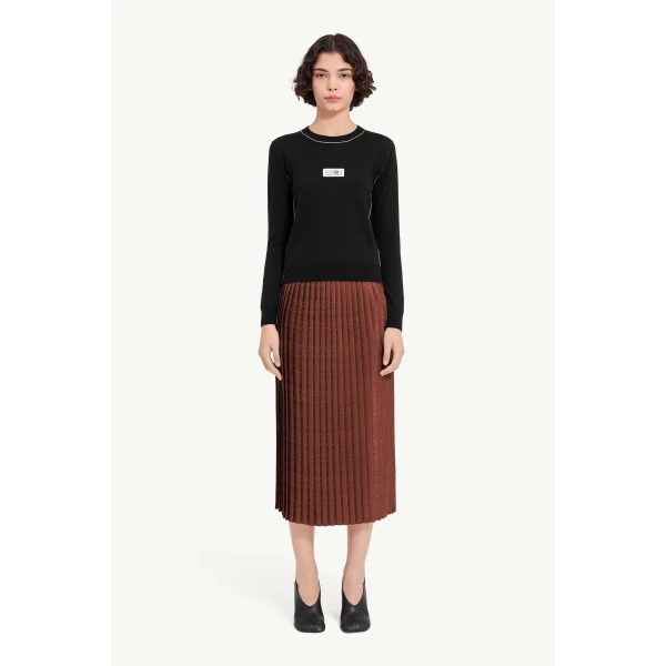 MM6 Maison Margiela Contrast-Trimmed Wool Blend Knit Jumper in Black, view 2 | Sweaters | Coveti