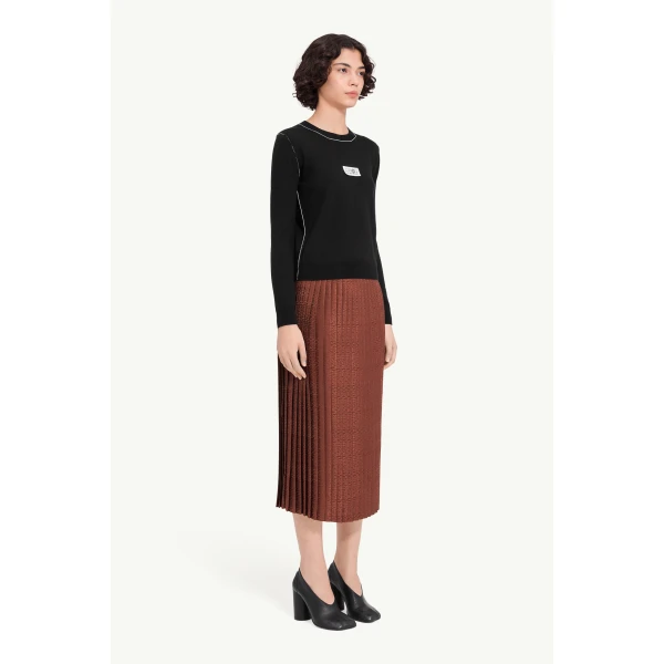 MM6 Maison Margiela Contrast-Trimmed Wool Blend Knit Jumper in Black, view 3 | Sweaters | Coveti