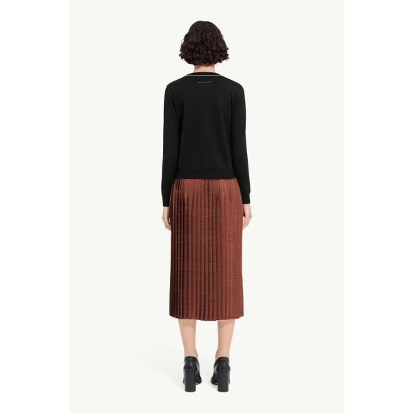 MM6 Maison Margiela Contrast-Trimmed Wool Blend Knit Jumper in Black, view 4 | Sweaters | Coveti