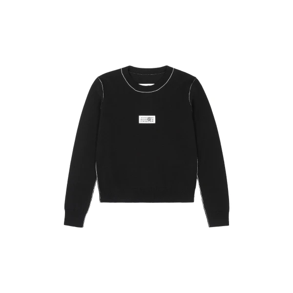 MM6 Maison Margiela Contrast-Trimmed Wool Blend Knit Jumper in Black | Sweaters | Coveti
