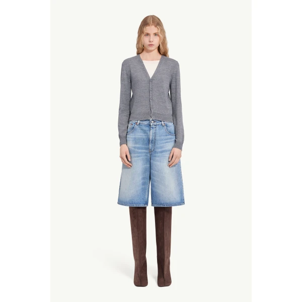 MM6 Maison Margiela Cotton Cardigan in Grey Melange, view 2 | Cardigan | Coveti