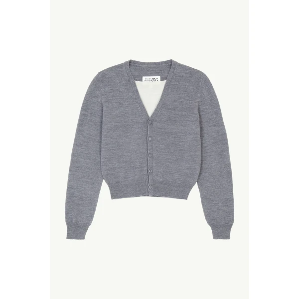 MM6 Maison Margiela Cotton Cardigan in Grey Melange, view 6 | Cardigan | Coveti