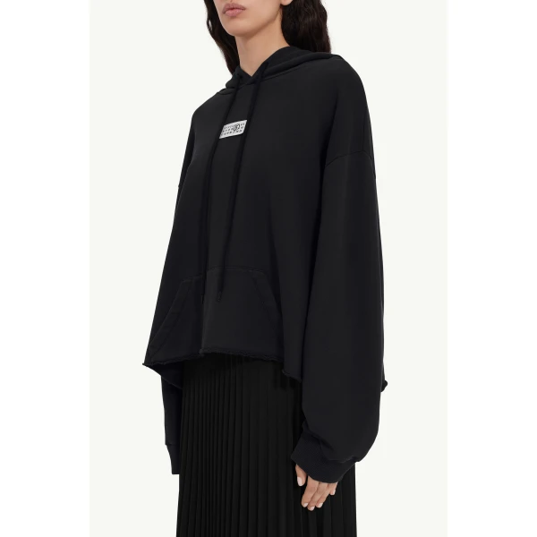 MM6 Maison Margiela Cotton Hooded Sweatshirt in Black, view 5 | Hoodies | Coveti