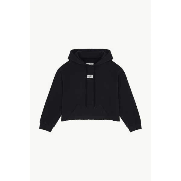 MM6 Maison Margiela Cotton Hooded Sweatshirt in Black, view 6 | Hoodies | Coveti