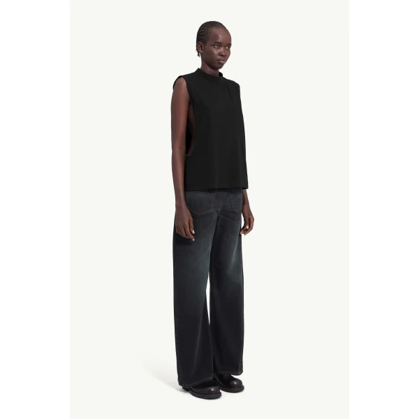MM6 Maison Margiela Cotton Jersey Sleeveless Top in Black, view 3 | Sleeveless | Coveti