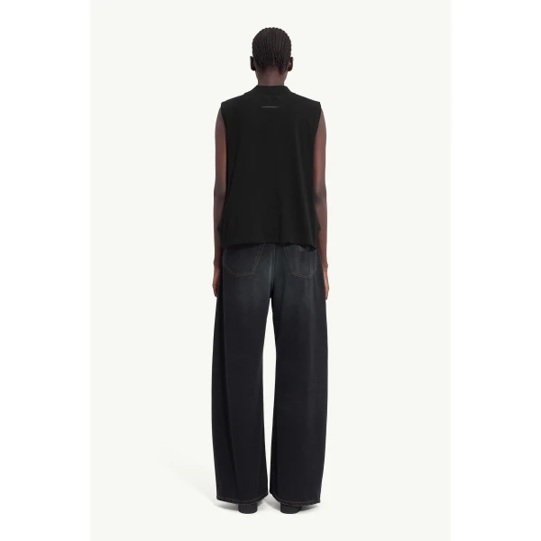 MM6 Maison Margiela Cotton Jersey Sleeveless Top in Black, view 4 | Sleeveless | Coveti