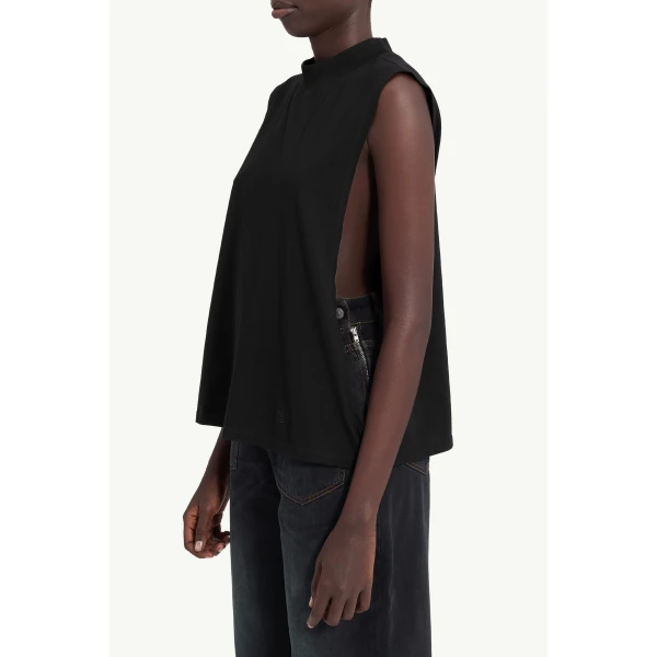 MM6 Maison Margiela Cotton Jersey Sleeveless Top in Black, view 5 | Sleeveless | Coveti
