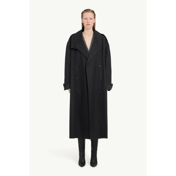 MM6 Maison Margiela Cotton Trench Coat in Black, view 2 | Trench Coat | Coveti