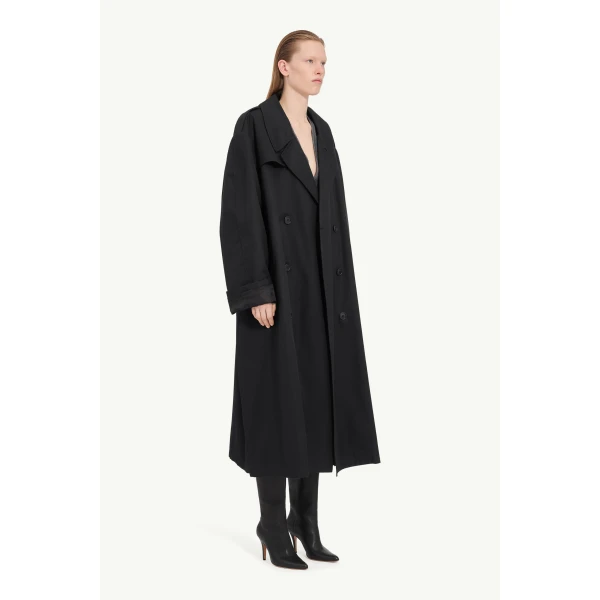MM6 Maison Margiela Cotton Trench Coat in Black, view 3 | Trench Coat | Coveti