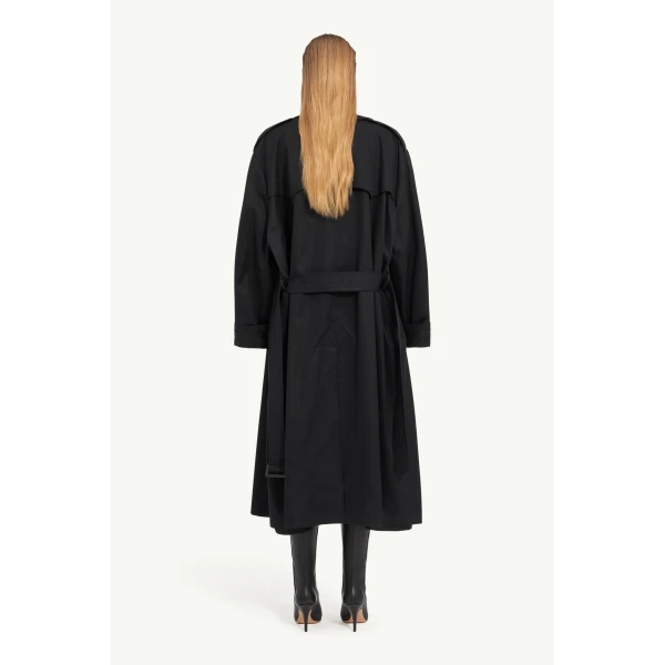 MM6 Maison Margiela Cotton Trench Coat in Black, view 4 | Trench Coat | Coveti