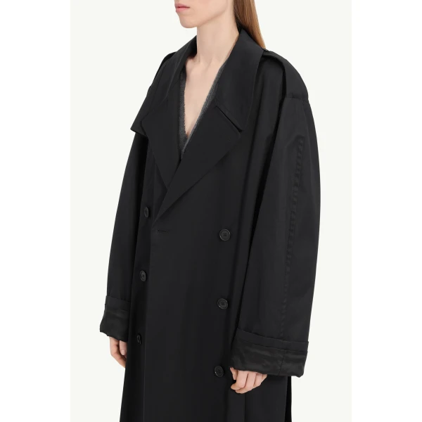MM6 Maison Margiela Cotton Trench Coat in Black, view 5 | Trench Coat | Coveti