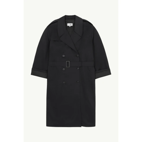 MM6 Maison Margiela Cotton Trench Coat in Black, view 6 | Trench Coat | Coveti
