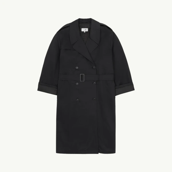 Cotton Trench Coat in Black