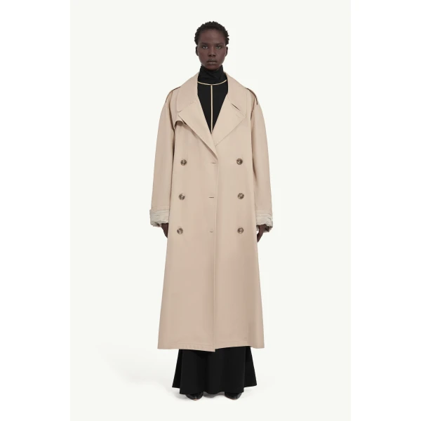 MM6 Maison Margiela Cotton Trench Coat in Sand, view 2 | Trench Coat | Coveti