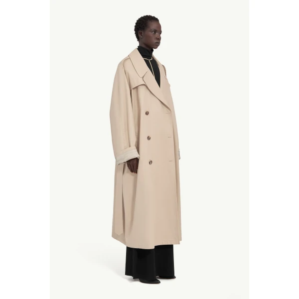 MM6 Maison Margiela Cotton Trench Coat in Sand, view 3 | Trench Coat | Coveti